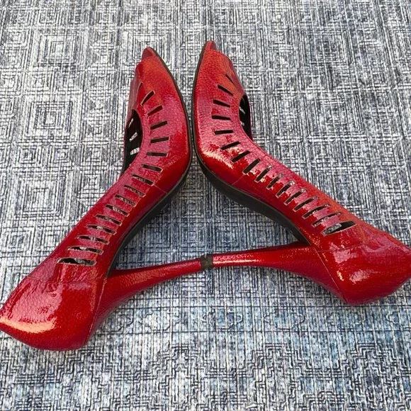 Jessica Simpson Women Heel Red Leather Upper Shoes Open Toe Pump Size 37 6.5US - Picture 4 of 11